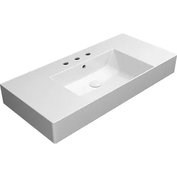 Umyvadlo GSI KUBE X keramické umyvadlo 100x47cm, s odkládacími plochami, broušená spodní hrana, 3 otvory, bílá ExtraGlaze