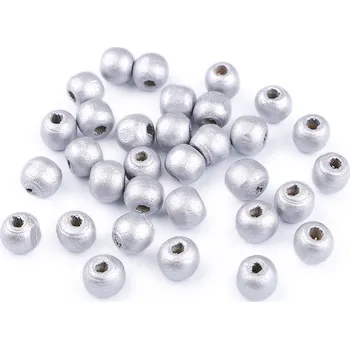 Korálek Dřevěné korálky metalické Ø10 mm, barva 1 stříbrná