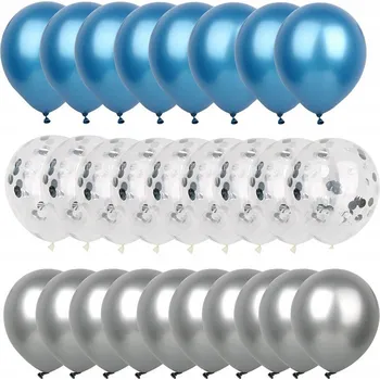 Balónek BALÓNKY sada MODRÉ STŘÍBRNÉ s konfetami 25 ks