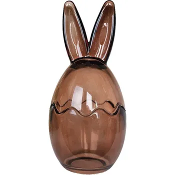 Dóza na potraviny Hnědá skleněná dóza vajíčko s oušky Rabbi - Ø 8*17 cm