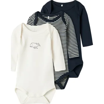Kojenecký body BODY KOJENECKÉ NAME IT S DELFÍNEM A PROUŽKY 3 KS, DARK SAPPHIRE Velikost: 92