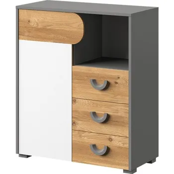 Komoda DOLMAR Komoda - CARINI CA6, dub nash/matná bílá/grafit (VYSTAVENO NA PRODEJNĚ)