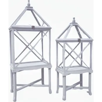 Lucerna Dřevěná lucerna Nogy bílá, sada 2 ks