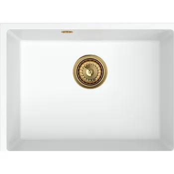 Granitový dřez Sink Quality Crypton 60, kuchyňský granitový dřez 535x400x205 mm + zlatý sifon, bílá, SKQ-CRY.W.1KBO.60.XG