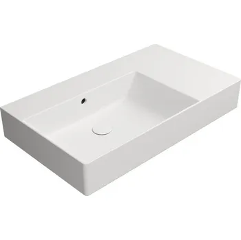 Umyvadlo GSI KUBE X keramické umyvadlo 80x47cm, s odkládací plochou vpravo, broušená spodní hrana, bez otvoru, bílá mat