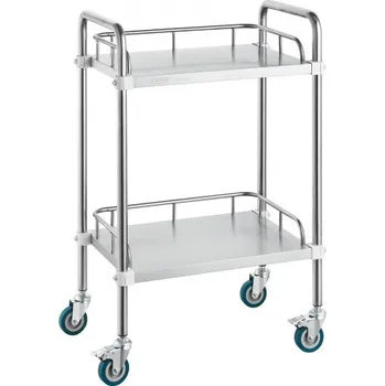 Laboratorní vozík VEVOR, 2-policový vozík z nerezové oceli, laboratorní servírovací vozík s otočnými kolečky, stomatologický vozík pro kliniku, laboratoř, nemocnici, salon, 15,16" x 21,57" x 34,06