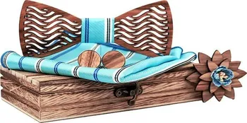Gaira® Dřevěný motýlek s kapesníčkem a knoflíčky 709203, Barva tyrkysová