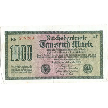 NĚMECKO. 1.000 Mark. Ro. 75q. 15. 9.1922. Firma GP, série Rb. Wellenlinien.