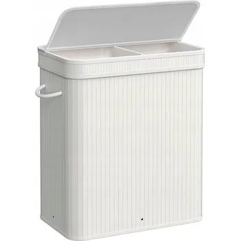 Koš na prádlo Bambusový koš na prádlo bílý dvoukomorový 100 l