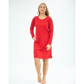 Dámská noční košile GINA dámské košilka noční dámská dlouhý rukáv, šité, s potiskem Pyžama 2022 19133P Barva: červená martini, Velikost: S