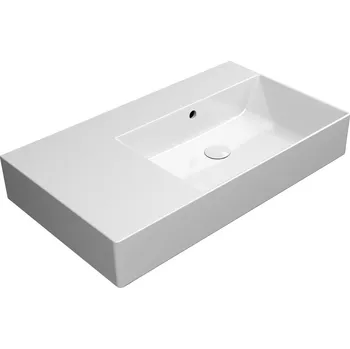 Umyvadlo GSI KUBE X keramické umyvadlo 80x47cm, s odkládací plochou vlevo, bez otvoru, bílá ExtraGlaze