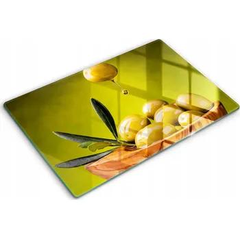 Obraz Ozdobná skleněná deska na krájení a ochranu, velká 80x52 cm - Smaczne oliwki (Chutné olivy)