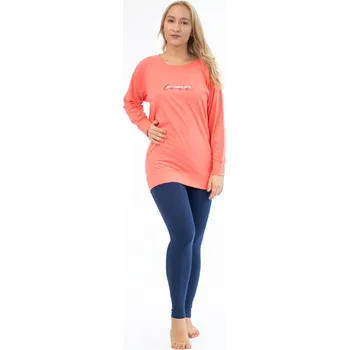 Dámské pyžamo GINA dámské pyžamo dlouhé dámské, šité, s potiskem, jednobarevné Pyžama 2022 19145P Barva: tomato lékořice, Velikost: XL