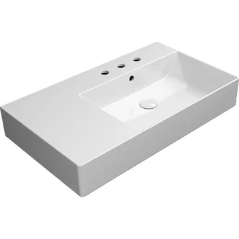 Umyvadlo GSI KUBE X keramické umyvadlo 80x47cm, s odkládací plochou vlevo, broušená spodní hrana, 3 otvory, bílá ExtraGlaze