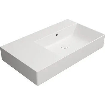 Umyvadlo GSI KUBE X keramické umyvadlo 80x47cm, s odkládací plochou vlevo, bez otvoru, bílá mat