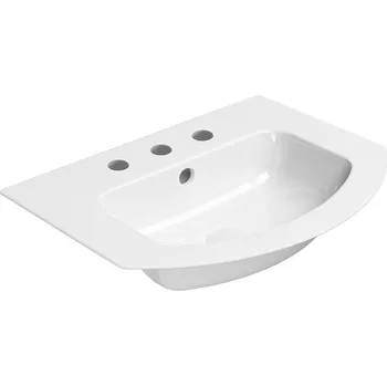 Umyvadlo GSI PURA keramické umyvadlo Slim oblé 62x48cm, broušená spodní hrana, 3 otvory, bílá ExtraGlaze
