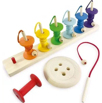 Dřevěná hračka Vzdělávací sada Ulanik Montessori sada cívek Duha