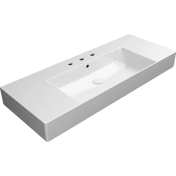 Umyvadlo GSI KUBE X keramické umyvadlo 120x47cm, s odkládacími plochami, broušená spodní hrana, 3 otvory, bílá ExtraGlaze
