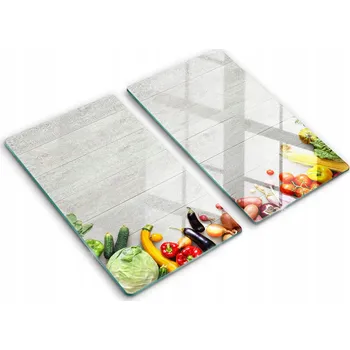 Obraz Skleněné kuchyňské desky na krájení s grafikou 2x30x52 cm Zelenina na prknech
