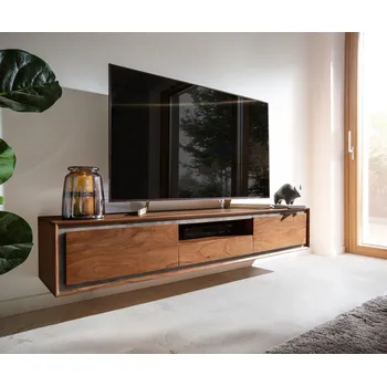 Televizní stolek TV stolek Stonegrace 175 cm akácie hnědá kamenina 2 dvířka 1 zásuvka 1