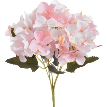 umělá květina Malý trs hortenzií s lístky - růžová 29 cm