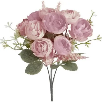 umělá květina Umělá kytička kamélií s vřesem - růžová 27 cm