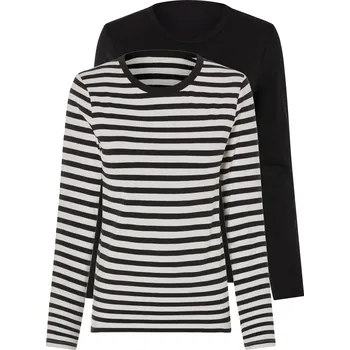 esmara® Dámské triko s dlouhými rukávy, 2 kusy (pruhy/bílá/černá, S(36/38))