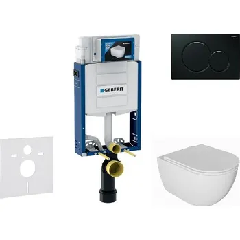 WC sada Geberit Kombifix - Set předstěnové instalace, klozetu Oudee a sedátka softclose, tlačítko Sigma01, černá SANI15CA5113