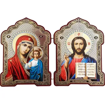 Dřevěná hračka Ikona Kazanskaja a Spasitel 12x18cm dřevěná dvojitá