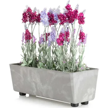 Květináč PLASTOVÝ KVĚTINÁČ SALVIA 37,5X17 CM IMITACE BETONU ŠEDÁ