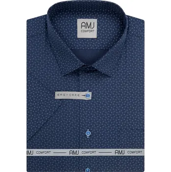 Pánská košile Pánská košile AMJ bavlněná, tmavě modrá s kolečky VKSB1439, krátký rukáv, slim fit, vel. 44