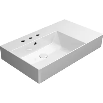 Umyvadlo GSI KUBE X keramické umyvadlo 80x47cm, s odkládací plochou vpravo, broušená spodní hrana, 3 otvory, bílá ExtraGlaze