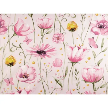 Bavlněná látka / plátno květy, barva (1744) růžová nejsv.