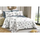 Bavlněný přehoz přes postel na dvojlůžko s 2 povlaky na polštáře - Modré kvítí