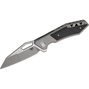 kapesní nůž Bestech FRACTAL S35VN, jemný stonewash a plochý satén, titan + karbonové vlákno, šedý BT1907A