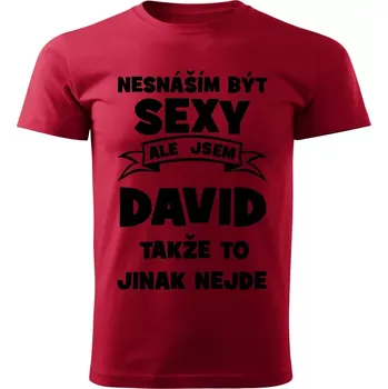Pánská móda Pánské tričko Nesnáším být SEXY ale jsem DAVID takže to jinak nejde červené 3XL (Pánské tričko sexy DAVID)