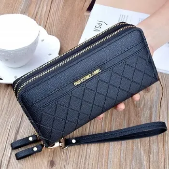 Peněženka Dámská peněženka FASHION ROC30 (Černá dámská dvojitá peněženka na zip - 2 kapsy na zip uvnitř, 8 přihrádek, 2 kapsy na bankovky)