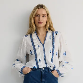 Reserved - Vzorovaná bavlněná halenka - modrá - 564FB-55X - 564FB-55X-XL