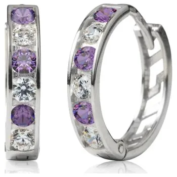 Náušnice Couple, Kruhové náušnice Elaxi, bílé zlato s fialovými zirkony, Kruhy kloubové, 585-66-3-0380.1B00.0.14.105.61