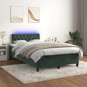 Postel vidaXL Box spring postel s matrací a LED 120x200 cm samet [3134574] Barva: Tmavě zelená