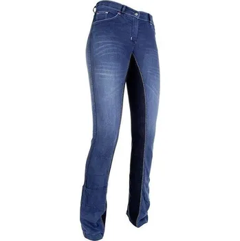 Jezdecké kalhoty HKM Kalhoty jezdecké Summer Denim HKM, s celokoženým sedem, dětské, jeans blue/deep blue 152