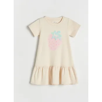 Dívčí šaty Reserved - Bavlněné šaty s volánovým lemem - tělová - 266DA-02X - 266DA-02X-80