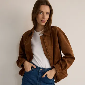 Dámský kabát Reserved - Bunda oversize z&nbsp;umělého semiše - zlatavá hnědá - YT950-82X - YT950-82X-S