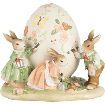 Velikonoční dekorace malý králičci malující velké vajíčko – 22x17x18 cm