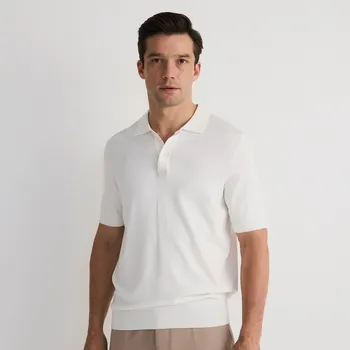 Pánský svetr Reserved - Svetr polo s viskózou - bílá - 814BB-00X - 814BB-00X-XL
