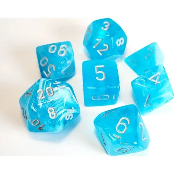 Příslušenství k deskovým hrám Chessex Sada 7 kostek Chessex - Luminary - Sky w/silver - 27566