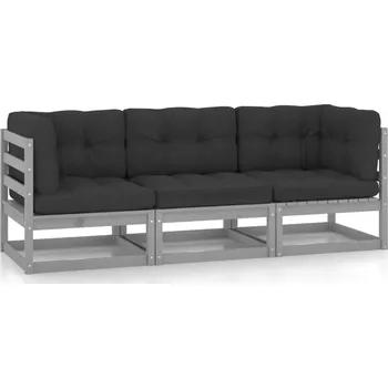 Zahradní pohovka vidaXL 3dílná zahradní sedací souprava s poduškami masivní borovice [3076369] Barva: Šedá