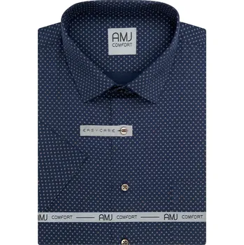 Pánská košile Pánská košile AMJ bavlněná, tmavě modrá s trojúhelníky VKSB1437, krátký rukáv, slim fit, vel. 40