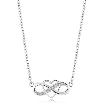 Náhrdelník Stříbrný náhrdelník 925 - symbol nekonečna, tenký obrys srdce, čiré zirkony