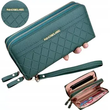 Peněženka Dámská peněženka FASHION ROC31 (Zelená dvojitá dámská peněženka na zip - 2 kapsy na zip, 8 přihrádek, 2 kapsy na bankovky)